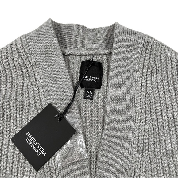 Simply Vera Wang Mixed Media Longline Chunky Cardigan Sweater S / M Gray - Picture 2 of 8